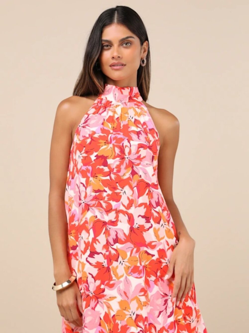 Tied Back To You Red and Pink Floral Print Mini Shift Dress